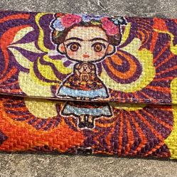 Mexican Hand Tooled Leather Trifold Clutch Wallet Clutch , Great for girls, New.