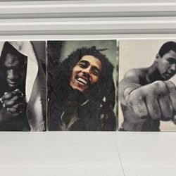 Retromanic Muhammad Ali , Tyson, Bob Marley Wooden Wall Art Set of 3
