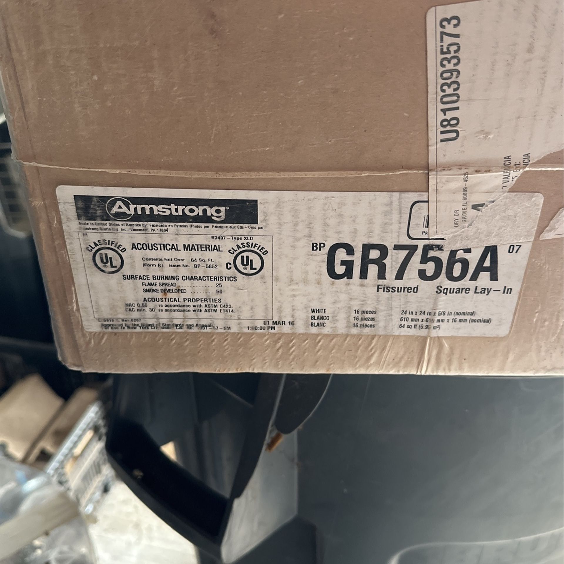 Armstrong Acoustic Tile. 2’ X 2’
