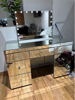 Glass vanity and mirror