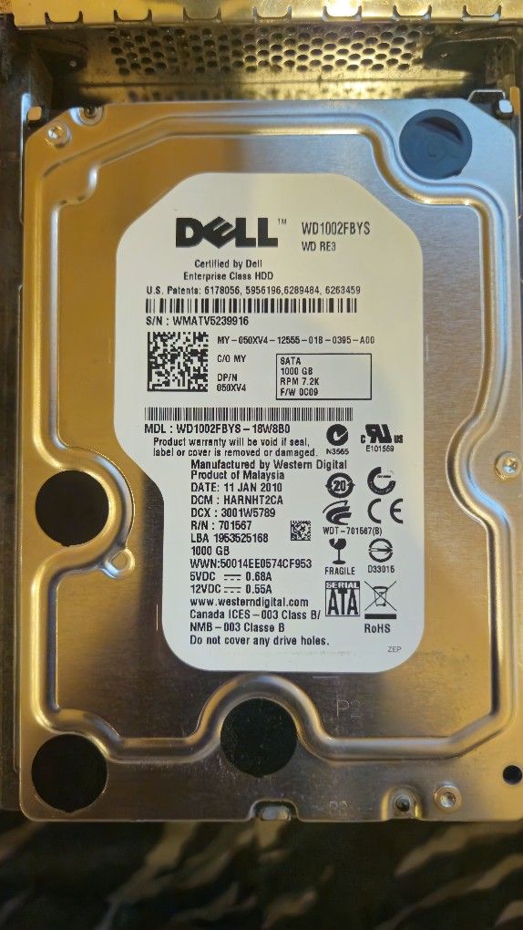 DELL HARD DRIVE WD1002FBYS RE3 1TB