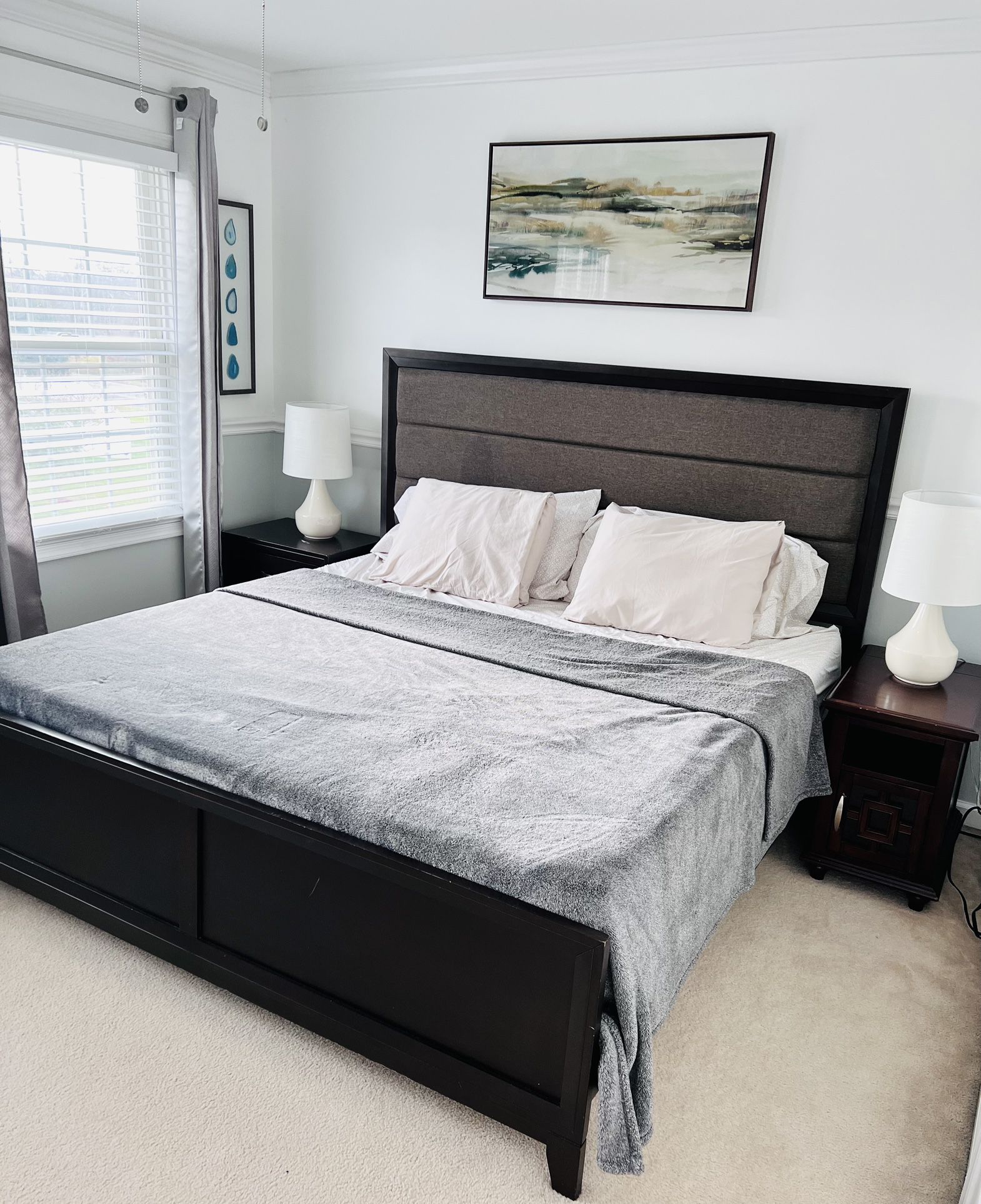 King Size Bed Set with 2 side tables & dresser with 6 drawers