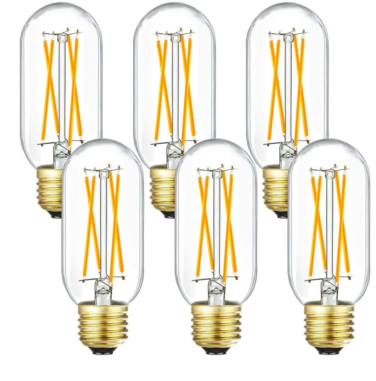 Leools E26 LED Bulb 6W Equivalent e26 led Bulb 60 Watt Warm White 2700K Dimmable E26 Edison Bulb AC120V 600lm Tubular T14 LED Bulb for Pendant, Sputni