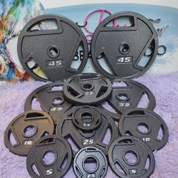 FULL  SET  OF  EZ  GRIP  OLYMPIC  PLATES  (PAIRS OF)  :  45s  35s  25s  10s  5s  2.5s