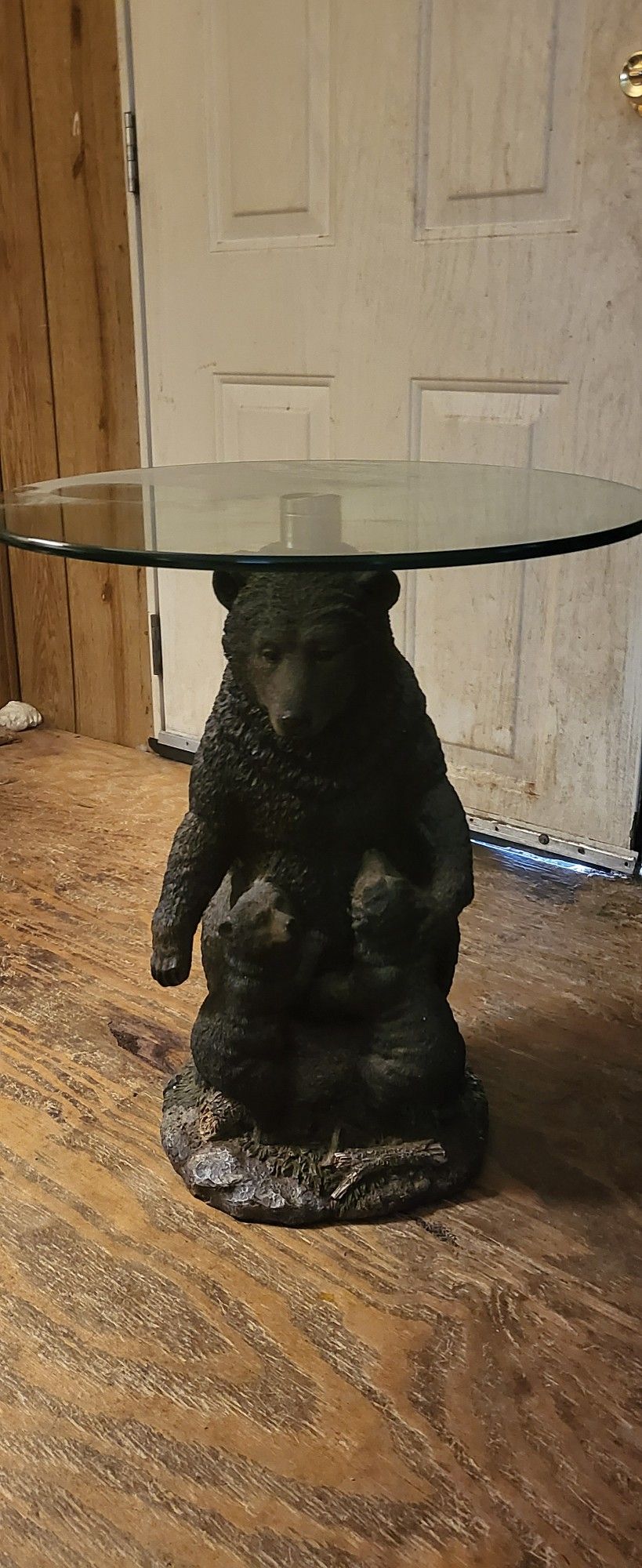 BEAR GLASS TOP SIDE TABLE