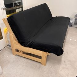 Futon Queen Sofa Bed New Natural With Black Cover 