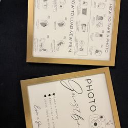 2 gold picture frames with photo guestbook instructions