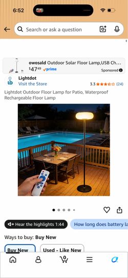 Revibeit Outdoor Solar Floor Lamp for Patio, Waterproof Rechargeable Floor Lamp