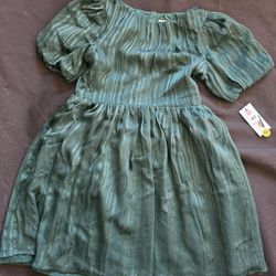 NWT Green Dress With Gold Lining Girls Size 14