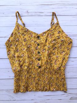 Yellow Floral Button Up Top