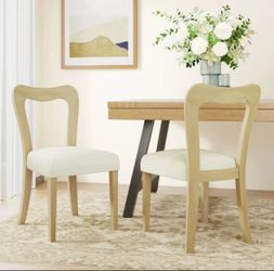 Farmhouse Dining Chair ā Natural Wood Frame with Cream Upholstered Seat