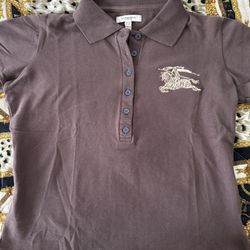 Burberry woman’s embroidered logo polo shirt size S brown