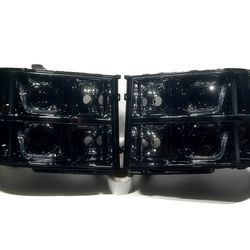 HEADLIGHTS FOR 07-14 GMC SIERRA PICKUP SMOKED/CLEAR LED DRL PROJECTOR 