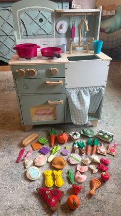 Toy kitchen with food set check more pictures