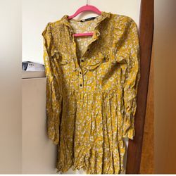 Zara Women’s Xs Size Mustard Floral Dress Mini 