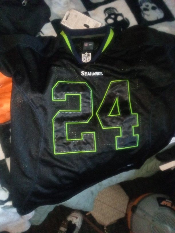Nike Seattle Seahawks Marshawn Lynch 2013 Black and Green Jersey Size Md
