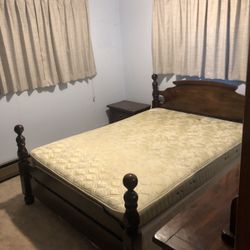 Queen Solid Maple Headboard Frame Mattresses Triple Mirrored Dresser  And Two Double Drawer Nightstands