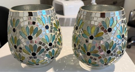 Mosaic Glass Candle Holders Set of 2