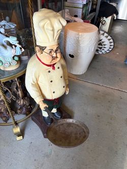 Large Chef Figurine Statue with Frying Pan