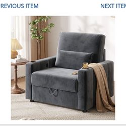 Lot # SA7915: 39 Inch Accent Chair, Velvet Fabric Comfy Oversized Single Sofa Armchair with Storage, USB, Cup Holders, Easy Installation Modern Chairs