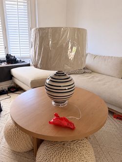 Living Spaces Table Lamp-Blue White Stripes Ceramic Round By Surya : Brand New