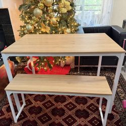 ZINUS 48 Inch Louis Metal Frame Dining Table with Benches, 2Piece Dining Set, Easy Assembly, White 