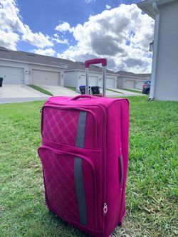MEGA Large Pink Checked Suitcase – 19.5” x 13” x 33”