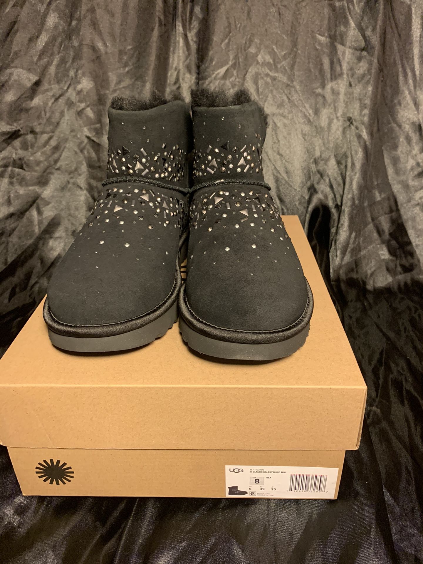 UGG Womens Classic Galaxy Bling Mini Boot Black Size8 - Main Image