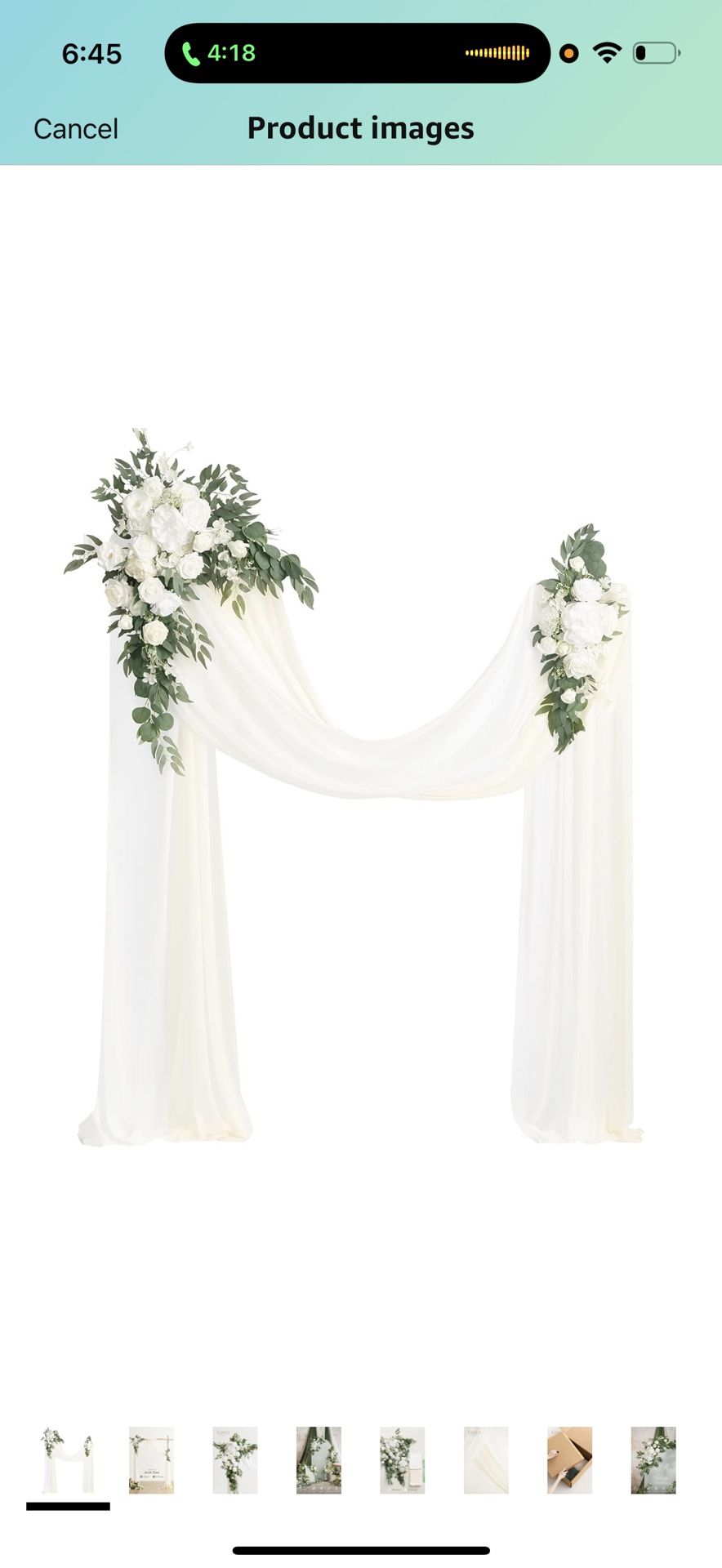 Ling's Moment Artificial Wedding Arch Flowers Kit Pack of 4, 2pcs Hanging Silk Flowers Arrangement 2pcs Chiffon Drapes Ceremony Spring Fake Rose Arbor