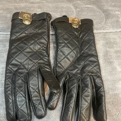 Michael Kors Quilted Leather Hamilton Lock Black Leather Quilted Gloves Large