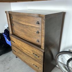 Antique Hardwood Dresser On Wheels 