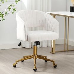 BET Modern Office Chair – Off-White Fabric with Gold/Chrome Base