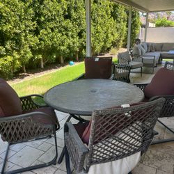Outdoor Metal And Wicker Table With Chairs 