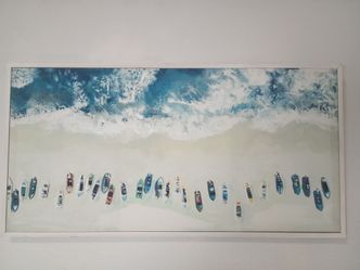 Aerial Beach Boats Canvas Wall Art