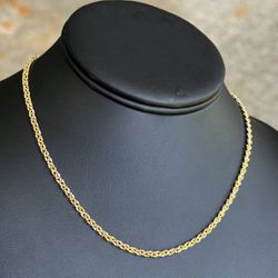 Jewelry 14k solid two tone gold Rope necklace chain 16.00" 3.00mm width