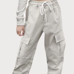 Beige Medium Rise Elastic Waist Pants Size XL
