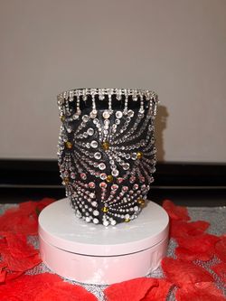 Mexican small vase with clear glass, rhinestones, and gold accents