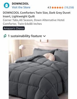 Downcool Twin Size Dark Grey Comforter