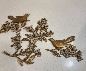 Vintage 1968 Syroco Gold Birds Flowers Wall Plaques Set of 3 MCM Hollywood Regency