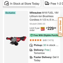 Milwaukee Grinder  2880-20  New $ 180