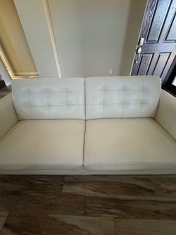White Tufted Leather Loveseat Sofa