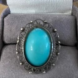 Anillo Plata  Size 7 Piedra Turquoise Joyería Antigua 