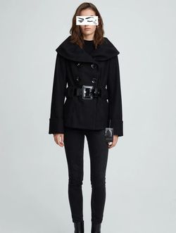 ZARA Basic NWT Black Wool Peacoat Peplum Belted Shawl Collar Size S - New with Tags