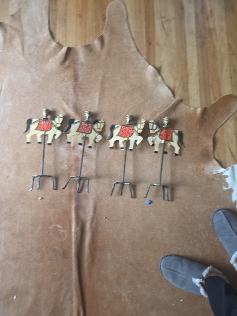 Set A Four Vintage Metal Horse Candelabra Candlestick Holders