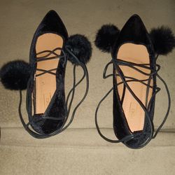 Women Velour Tie Up Calf Flat Shoes