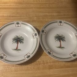 Set Of 8 Gibson Palm Bay Dinner Plates Palm Trees.