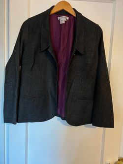 WinterSilks Womens Vintage Charcoal Grey Silk-Lined Blazer Jacket 100% Silk Size S