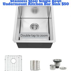 New Torva 16 Gauge Stainless Steel Single Bowl Undermount Kitchen Bar Sink 13"x15"x8. 5"