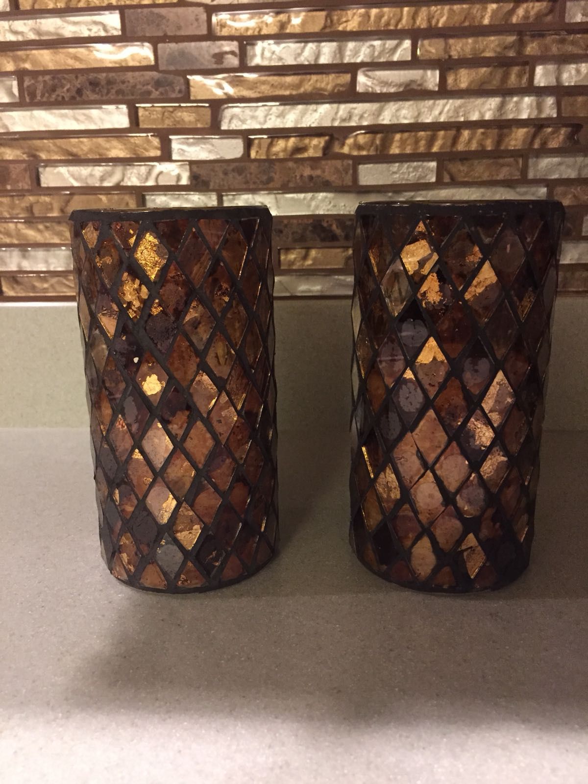 SET OF 2 BRAND NEW MOSAIC LED CANDLES