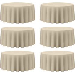 BRILLMAX 6 Pack Beige Round Tablecloths 132 Inch - Circle Bulk Linen Polyester Fabric Washable Table Clothes Cover for Wedding Reception Banquet Birth